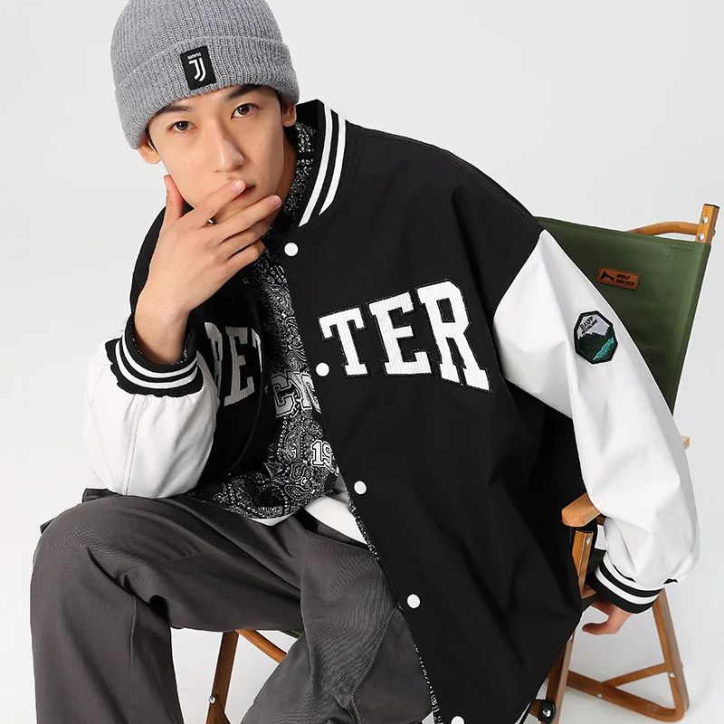 

Men's Spring Trendy Brand Style Varsity Jackets Street Style Embroidered Fashion Vintage Tooling Jacket Couple Harajuku Tooling