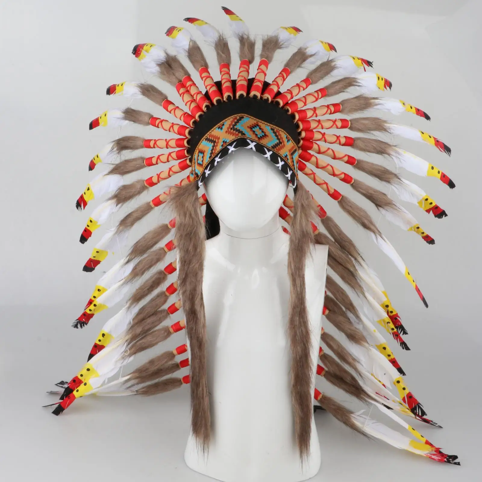 Cosplay Hats American Chief Indian Feather Headdress Headwear Hat Photo Props for Cosplay Performance Costume Party Stage Hat Fancy Dress
