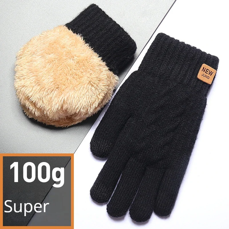 

Оптовая продажа, модные теплые черные вязаные зимние перчатки с флисовой подкладкой для сенсорных экранов, зимние перчатки, мужские перчатки, женские перчатки