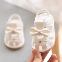 Summer Baby Walking Shoes Cow Muscle Soft Soles Non Slip Girls Kids Clogs Sandals Infant Princess Embroidered Flowers Call Shoes 3