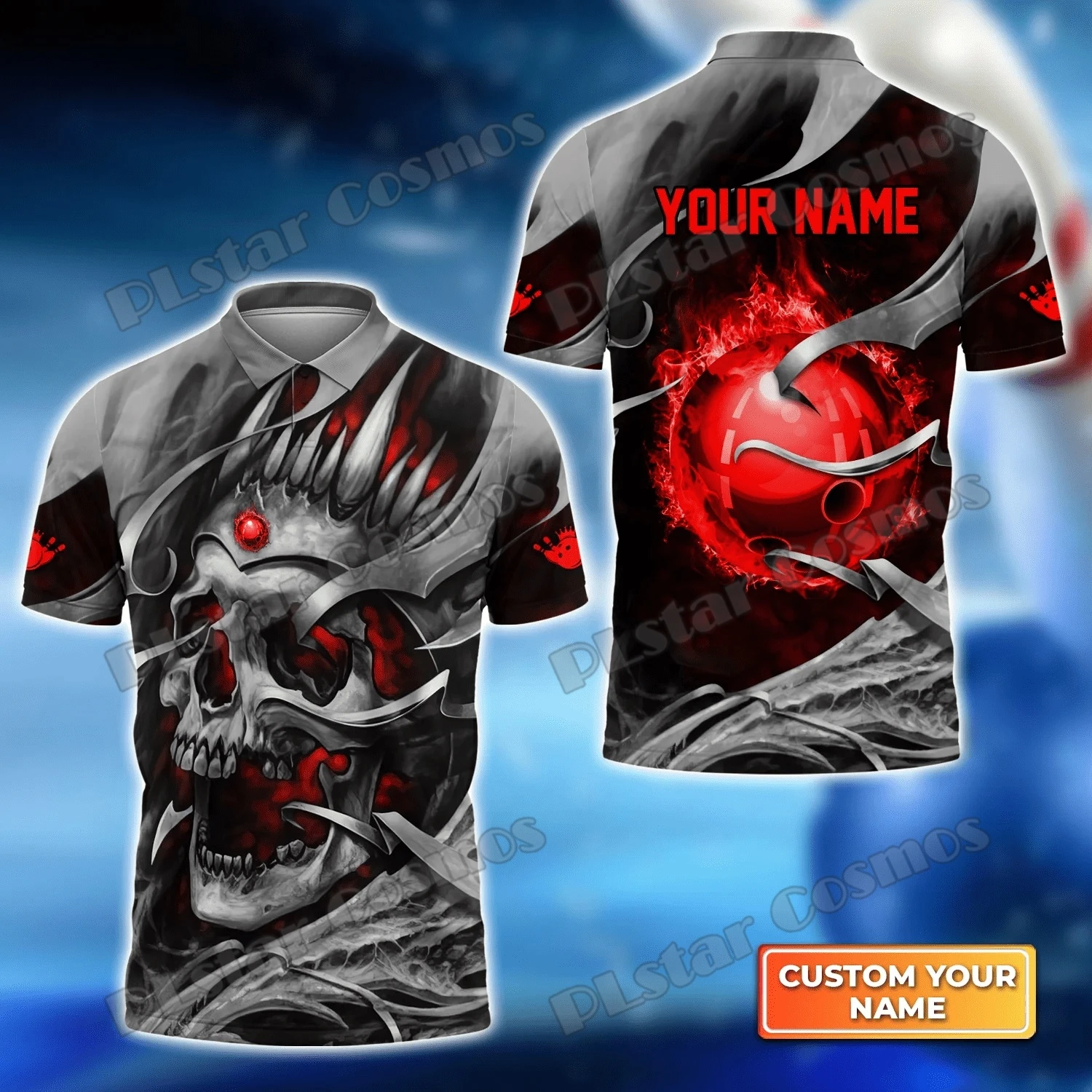 Orange Grim Reaper Bowling skull Personalized Name 3D Printed Men's Polo Shirt Summer Street Unisex Casual Polo shirt WK115 – Detail 10