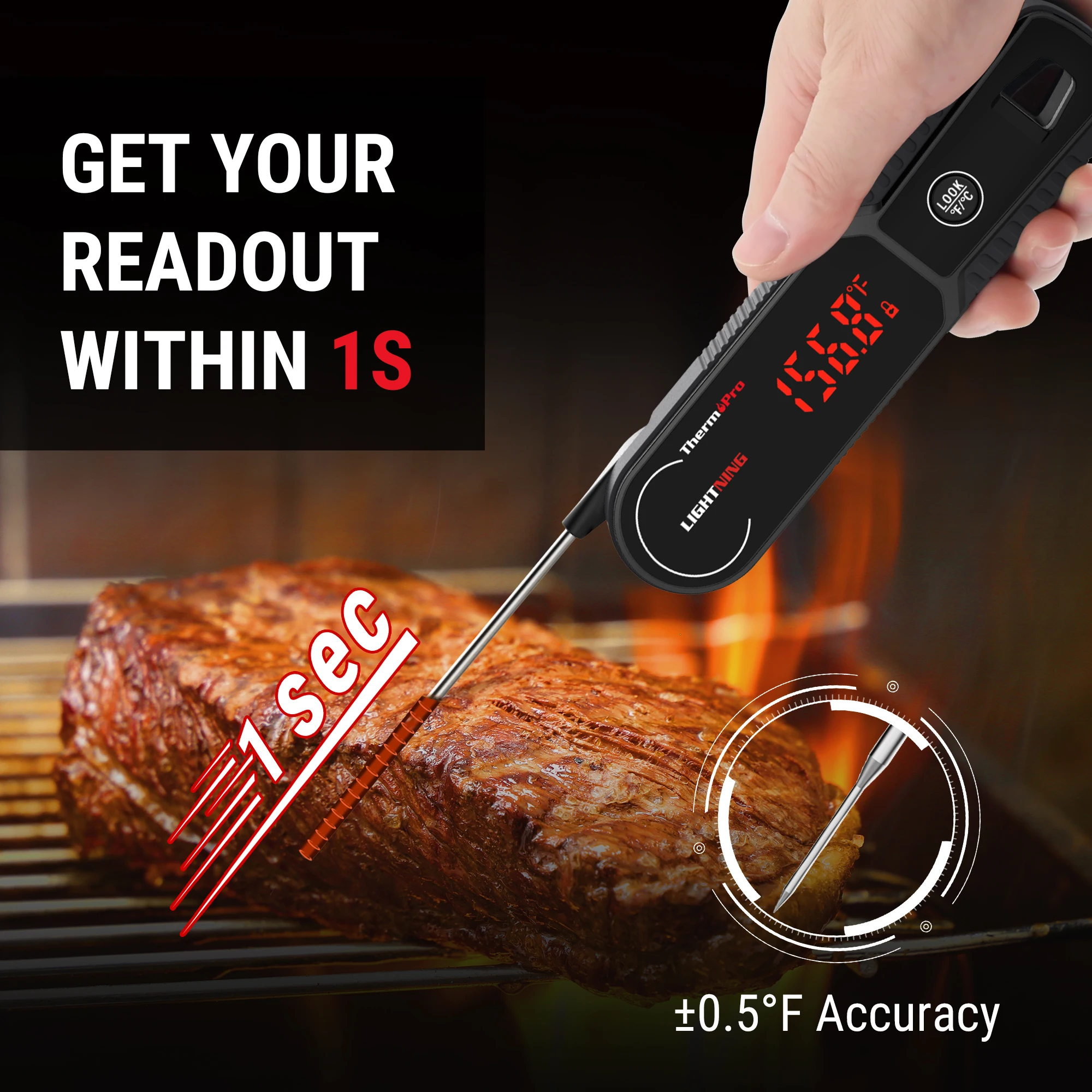 ThermoPro TP622 Instant Reading Waterproof Digital BBQ Thermometer With  Gravity Automatic Rotating Disply For Meat Cooking