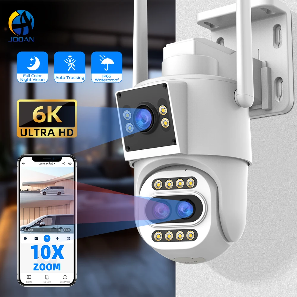 JOOAN IP Camera 6K 9MP HD WiFi Outdoor Camera 10X Zoom Three Lens Dual Screen Home Security PTZ Camera Video Surveillance 1