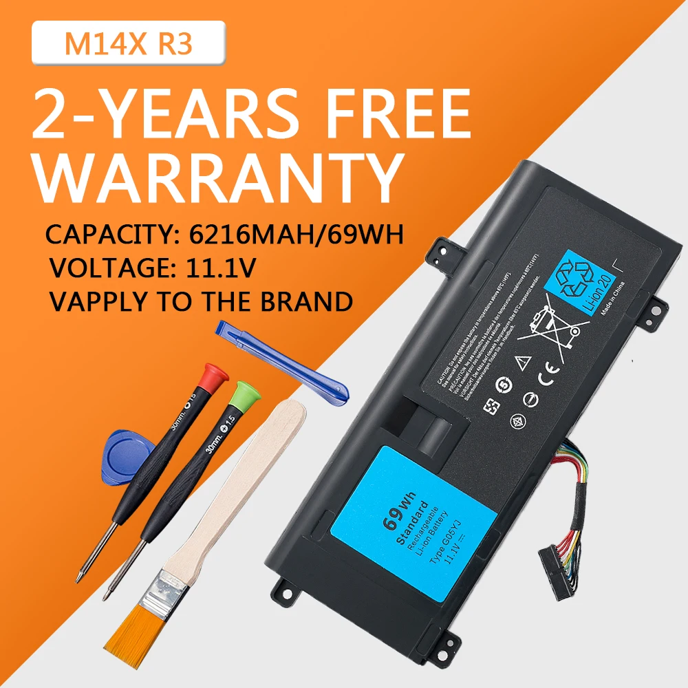 

PT6V8 Laptop Battery for DELL Alienware M11x M14x R1 R2 R3 P18G T7YJR 8P6X6 08P6X6 14.8V 63WH
