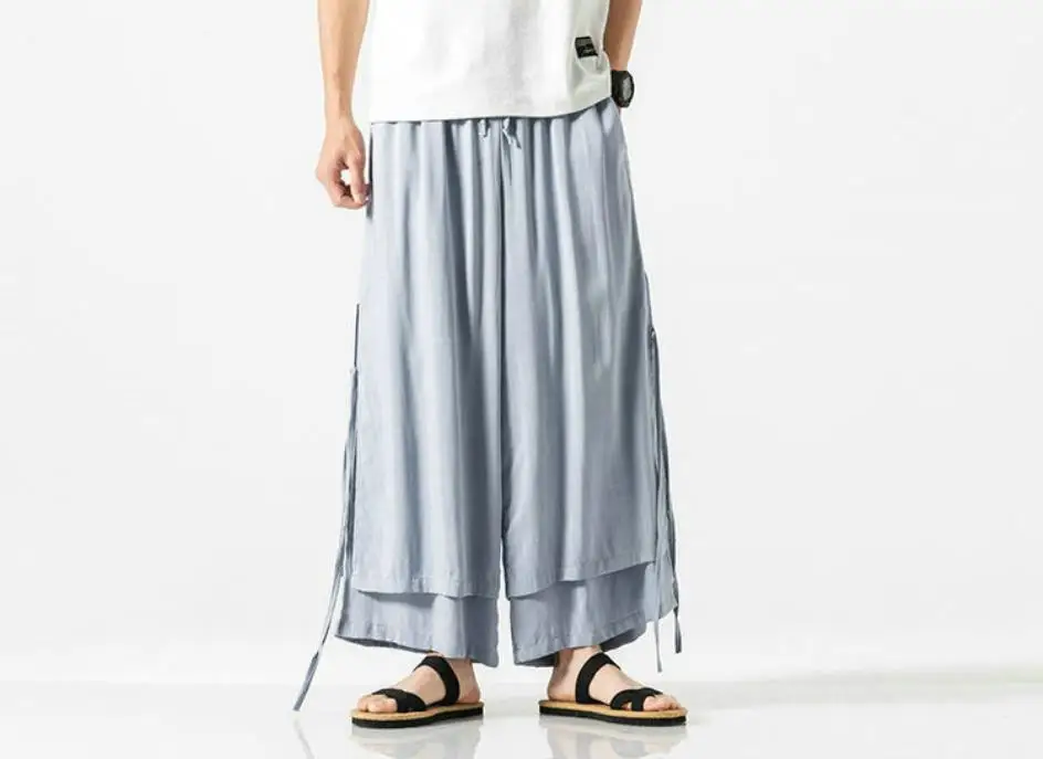 Description Picture 2 of item2022 Men Wide Leg Pants Summer Streewear Cotton Linen Loose Jogging Pants Male Harajuku Style Sweatpants Men Casual Trousers 3XL