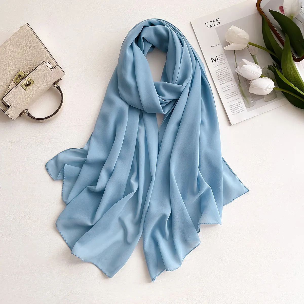2025 New Elegant Modest Women Bubble Chiffon Solid Color Muslim Head Scarf Ladies Shawl and Wrap Female Foulard Hijab Stoles