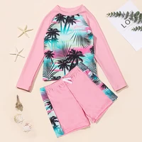 Girls Two Piece Swimwear Long Sleeve Rash Guard Shirts Quick-Dry Bathing Suit Summer Beach Wear 3