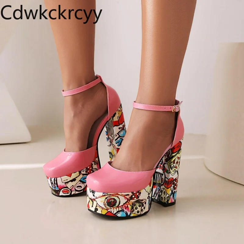 

Туфли женские с круглым носком, высокий каблук 14 см, Туфли Мэри Джейн, с пряжкой, квадратный каблук, весна-осень