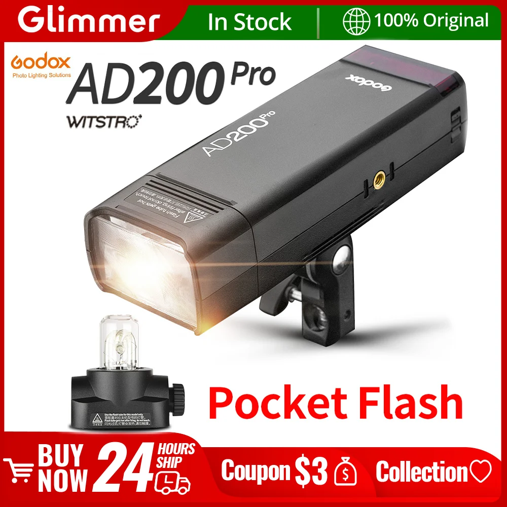 Godox AD200 Pro Outdoor Flash Light 200Ws TTL 2.4G 1/8000 HSS 0.01-1.8s Recycling 2900mAh Battery with Xpro Trigger