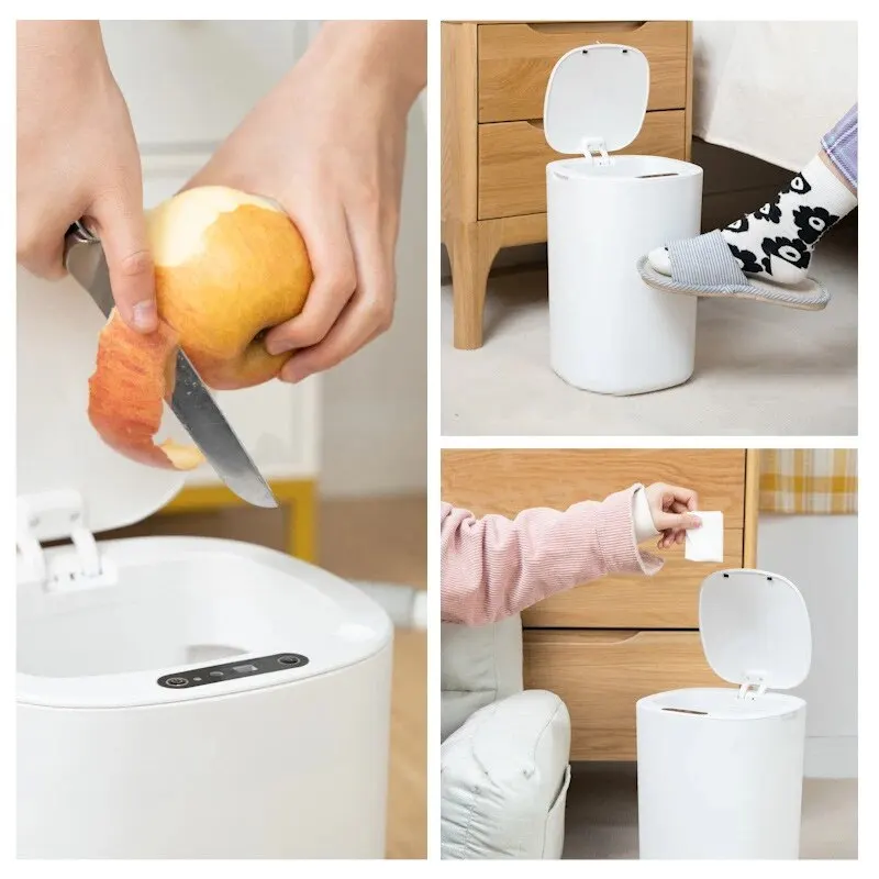 Smart Sensing Trash Can Automatic White Trash Can Kitchen Bathroom Waterproof 12L Electric Trash Can 3
