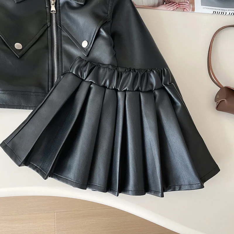 Girls Leather Jacket Suit Autumn Clothing