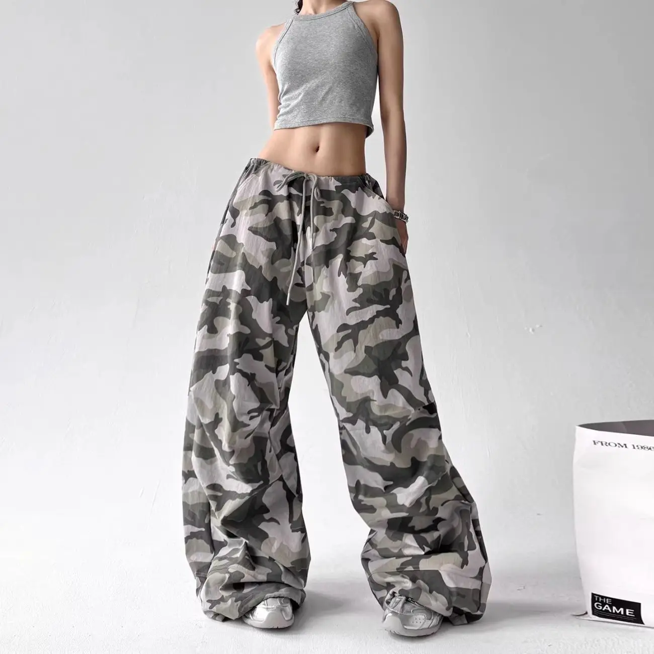 American Retro Camouflage Work Pants Women's Spring and Summer New Style Loose Wide Leg Pants Casual Pants