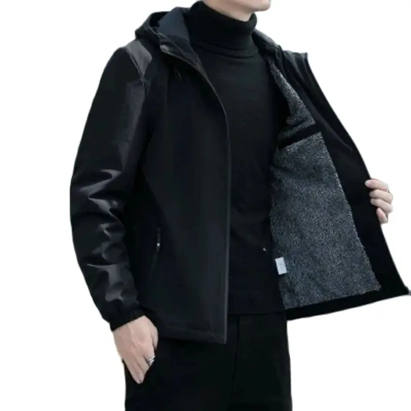 

Black 2023 New Men Winter Jacket Male Fashion Casual Men Clothing Outdoor Plush Warm Jacket Coats Zipper Hooded High quality