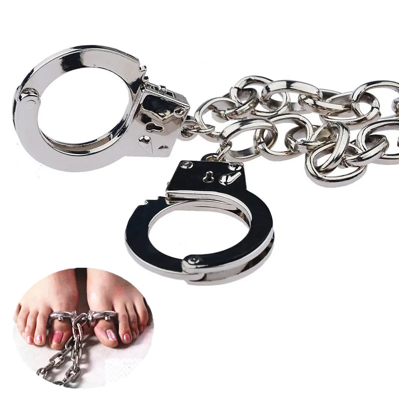UnisexAdjustableToeLockMetalChainThumbHandcuffsBDSMHandFoot