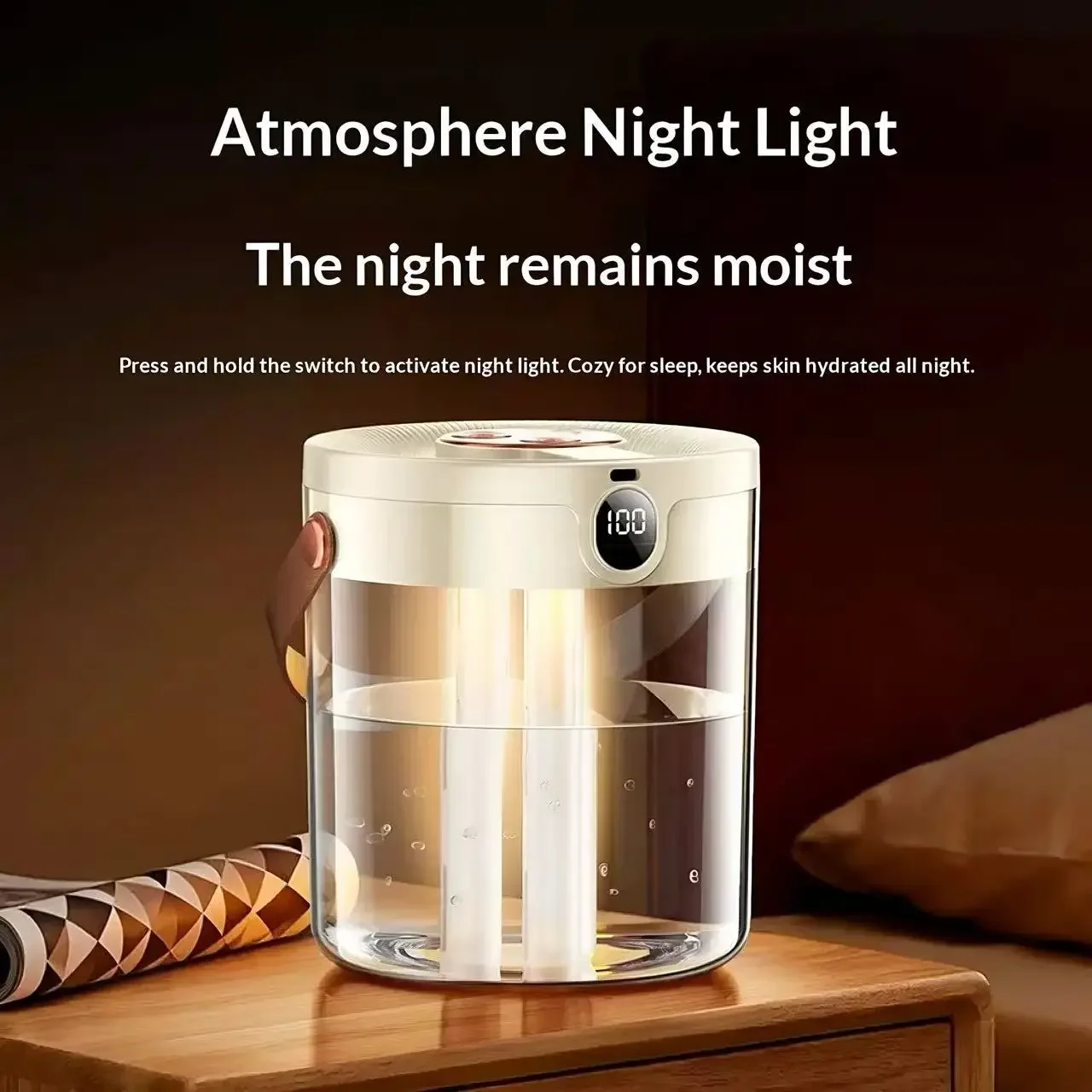 Rechargeable 3 Spray Humidifier Large Capacity Quiet Air Humidifier with Night Light Portable for Home Office Bedroom Desktop 2