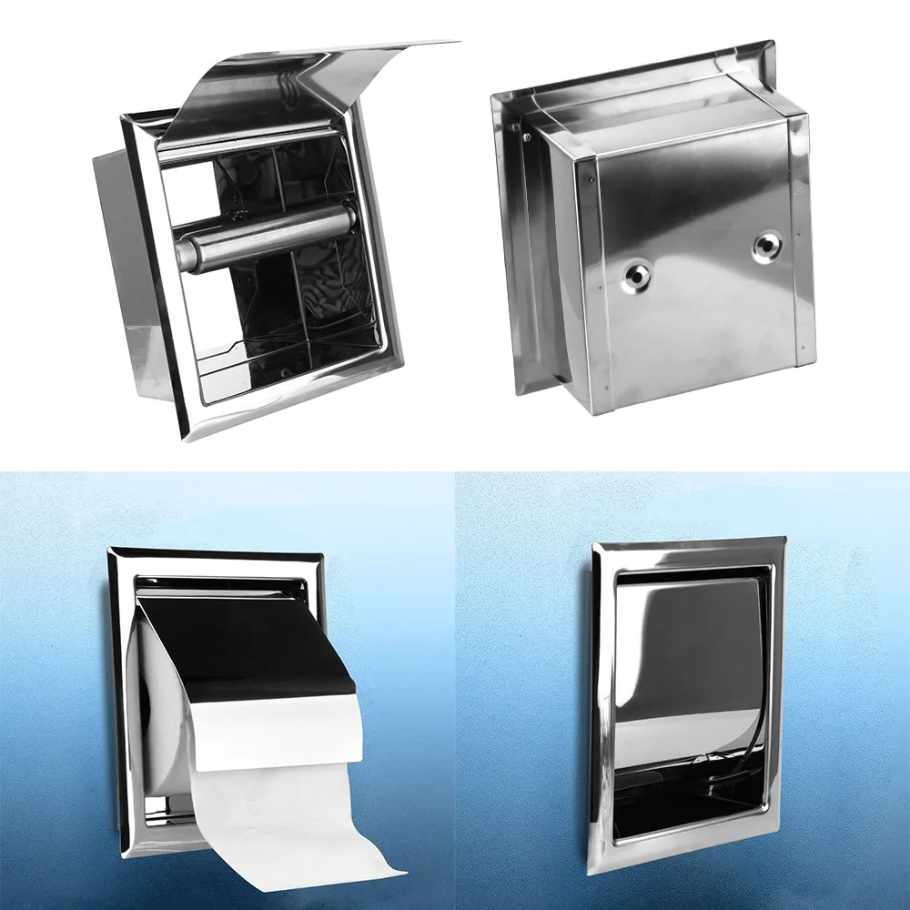 Polished Chrome Stainless Steel Roll Paper Box Wall Mounted Toilet Paper Holder Concealable