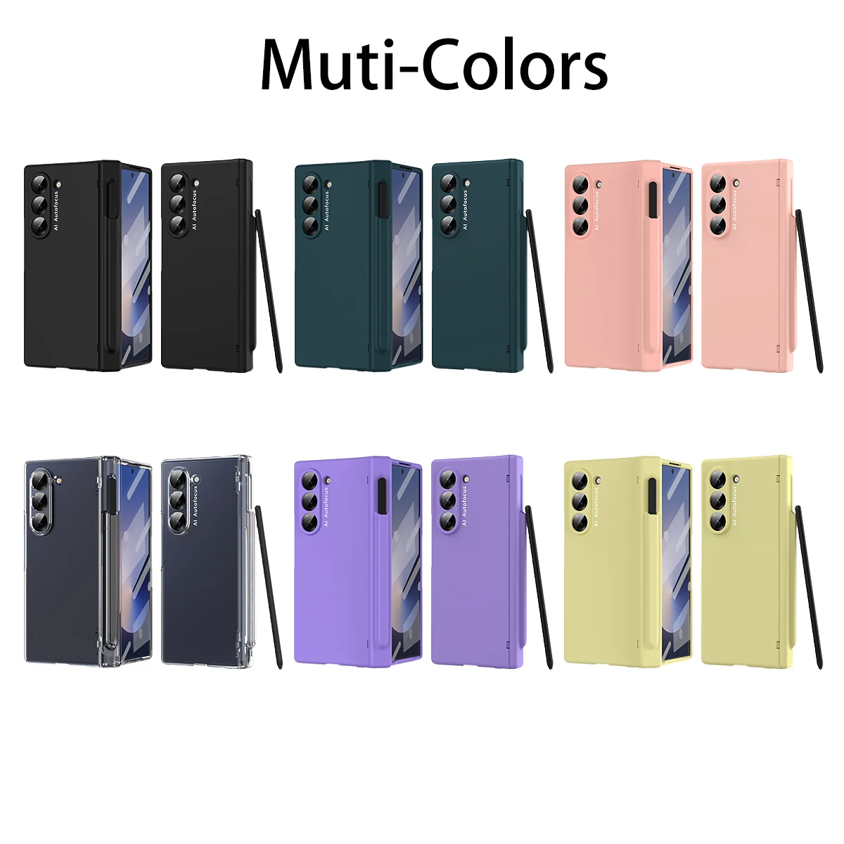 Macaron-stil frostat hårt PC-skal för Samsung Galaxy Z Fold 6 5 4 3 2 med glasskärmskydd med pekpenna_voghion.com