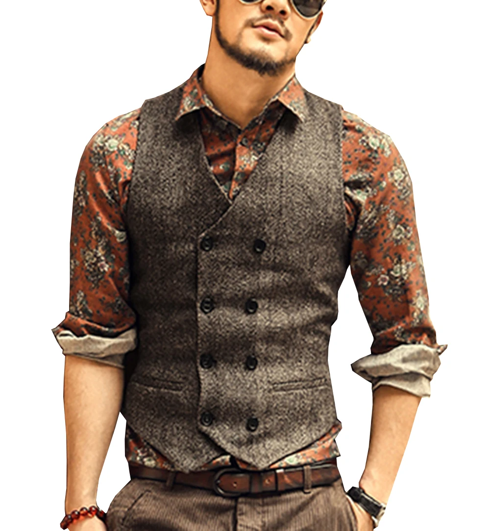 Men's Suits Vest  New Arrival Slim Fit Double Breasted Wool Men's Business Formal Waistcoat t Groomsemen For Wedding 4