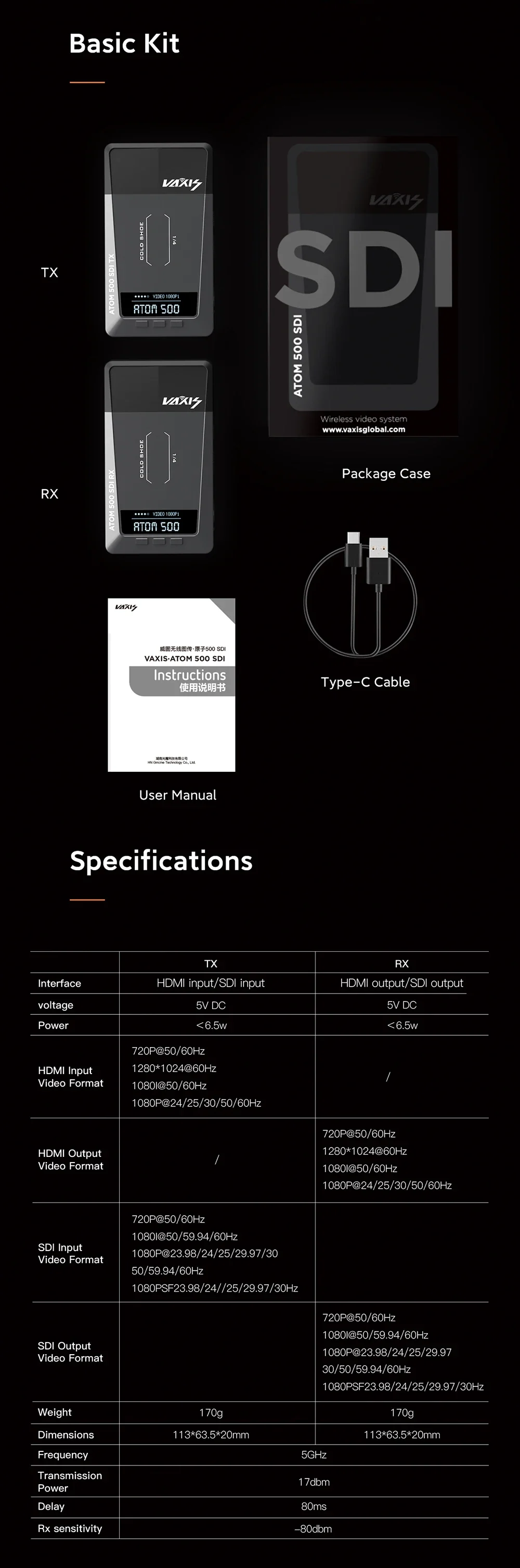Vaxis ATOM 500 SDI Wireless Transmission System 1080P HD Image Video Transmitter