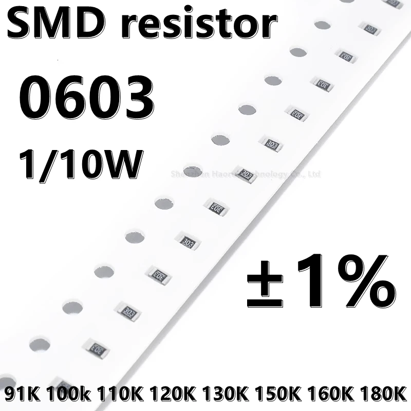 

(100 шт.) 0603 SMD резистор 1% 91K 100k 110K 120K 130K 150K 160K 180K 1/10W