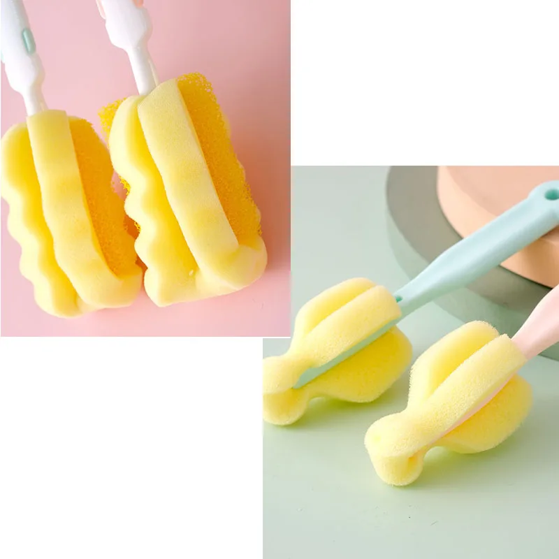 3pcs/lot Bottle Brush Sponge Rotation Baby Pacifier Cup Nipple Cleaning Brushes Set Handheld Soft Head,bottle brush,bottle cleaning brush,cleaning brush,cleaning brush set