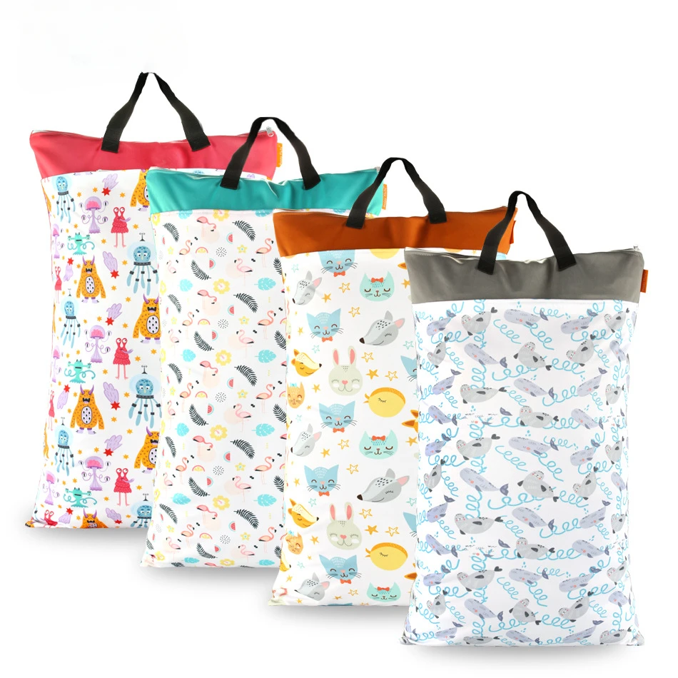 

40*70cm Large Hanging Wet/Dry Pail Bag for Cloth Diaper Laundry With Two Zippered Waterproof diaper bag baby nappy pack