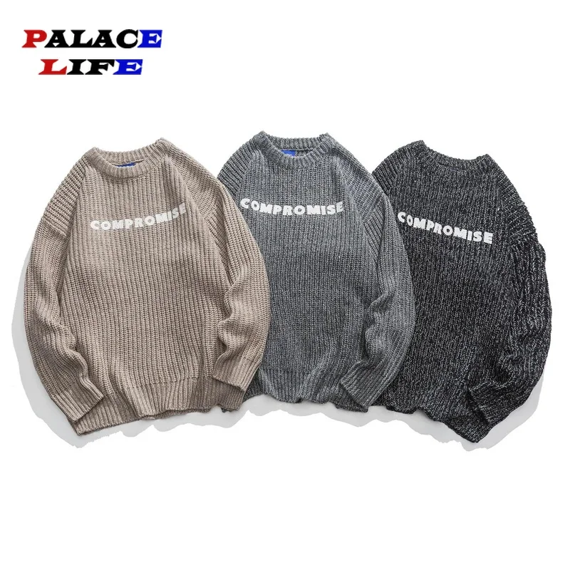 

Winter Knitted Sweater Men Harajuku Vintage Printed Sweaters Autumn Pullover Couple Streetwear Fashion Loose Jumpers Pull Hombre