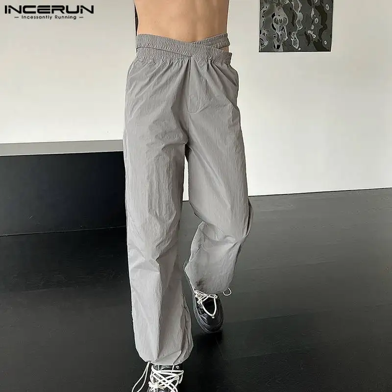 남성용 단색 신축성 허리 바지, 스트리트웨어 조거, 느슨한 할로우 아웃 바지, 캐주얼 판탈롱 S-5XL, INCERUN, 2024 패션
