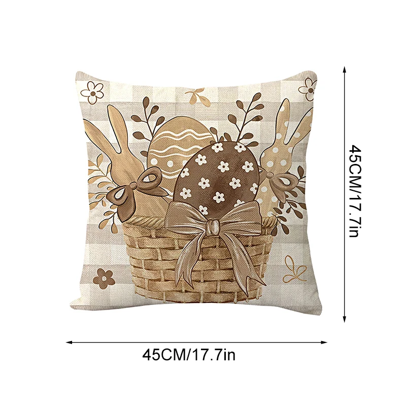 4PCS Easter Pillowcase Farmhouse Home Decor Cushion Cover Cute Bunny Eggs Printed Linen Back Cushion Cover Happy Easter Decor 2