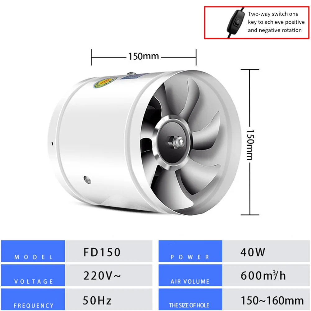 1set 150mm Extractor Fan Smoke Extractor Duct Fan 600m³/h Two-way Air Supply Pipe Fan FD150 Home Improvement Accessories