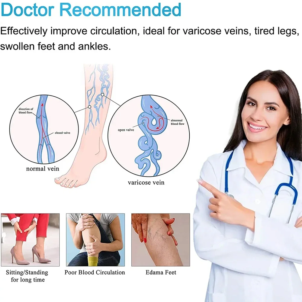 Open Toe Thigh High Compression Stockings with Silicone Band for Women Men 20-30 mmHg Graduated Support for Varicose Veins 1Pair