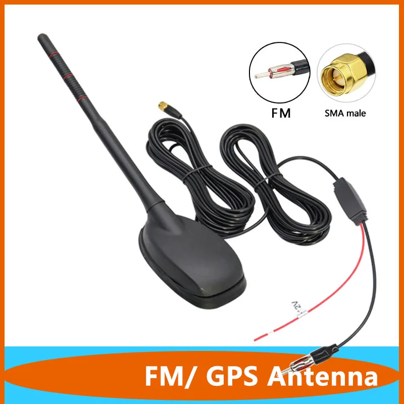 Car Roof FM GPS Shark Fin Antenna 1575.42Mhz 87.5~108Mhz 18dbi Dual-Frequency Vehicle Aerial With SMA Male