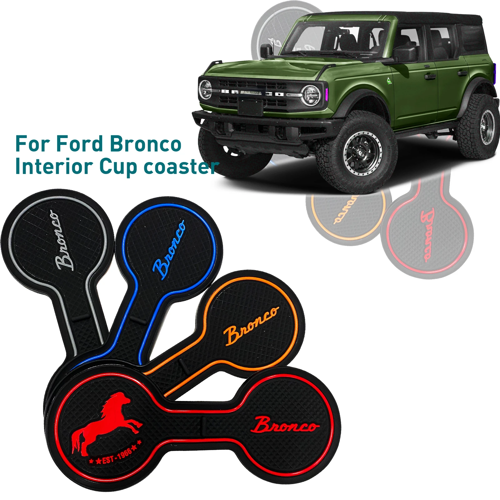 

Car Cup Coaster for Ford Bronco 2020 2021 2022 Soft Drink Cup Holder Anti-slip Pad Daily Interior Accessories Car-styling