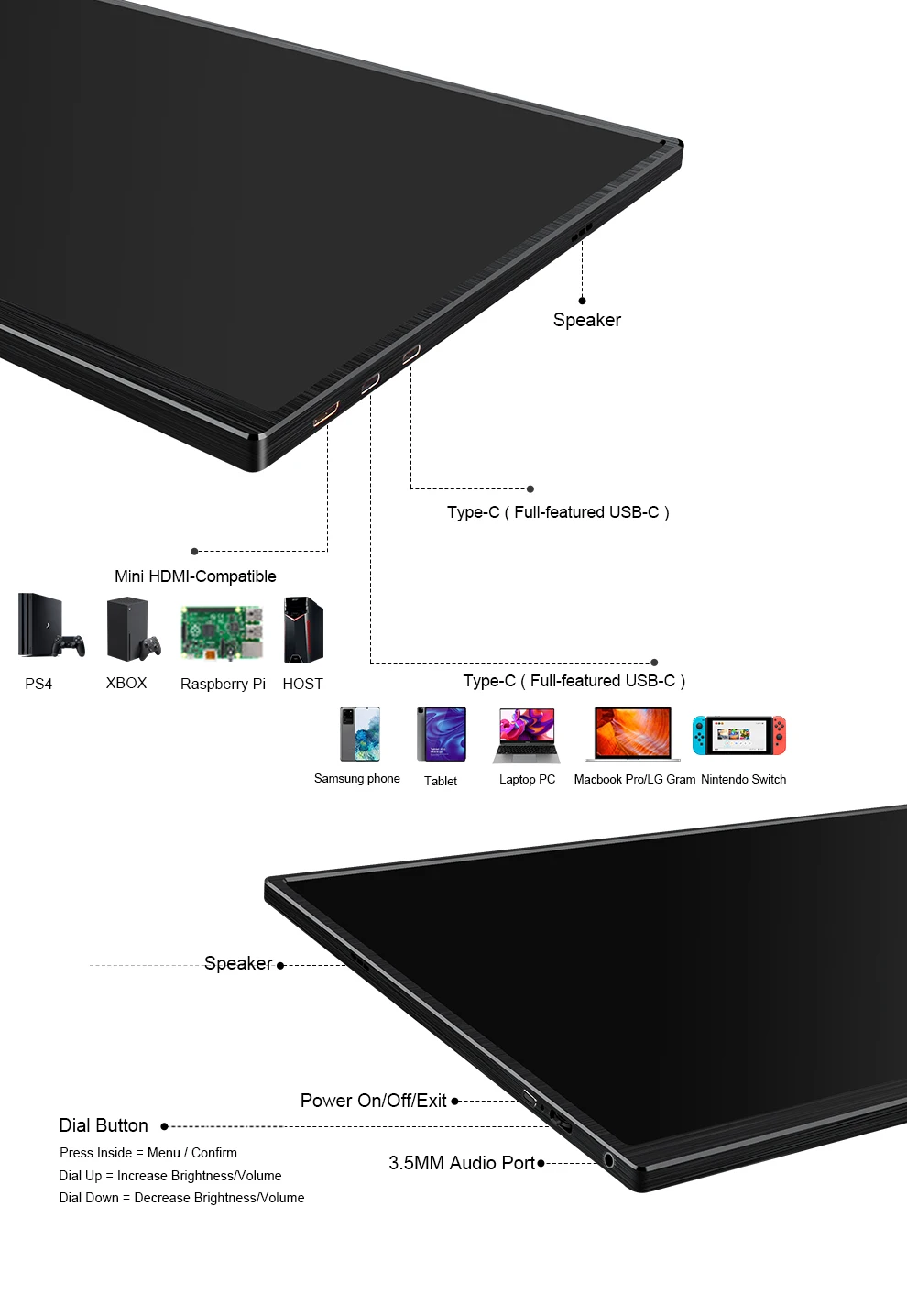 ZEUSLAP 16" 2,5K 144 Hz Tragbarer Monitor 2560*1600 16:10 100 % sRGB 500Cd/m² Reise-Gaming-Display für Laptop Switch PS4 Ps5 Xbox