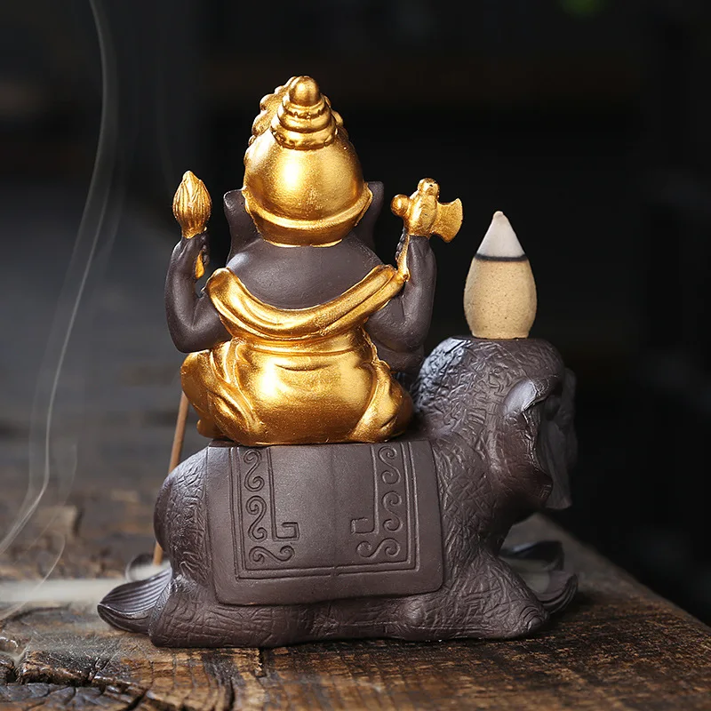 Handicrafts Lucky Ganesha Elephant Waterfall Backflow Incense Burner Home Decor Incense Stick Holder Lotus Censer (no Incense)