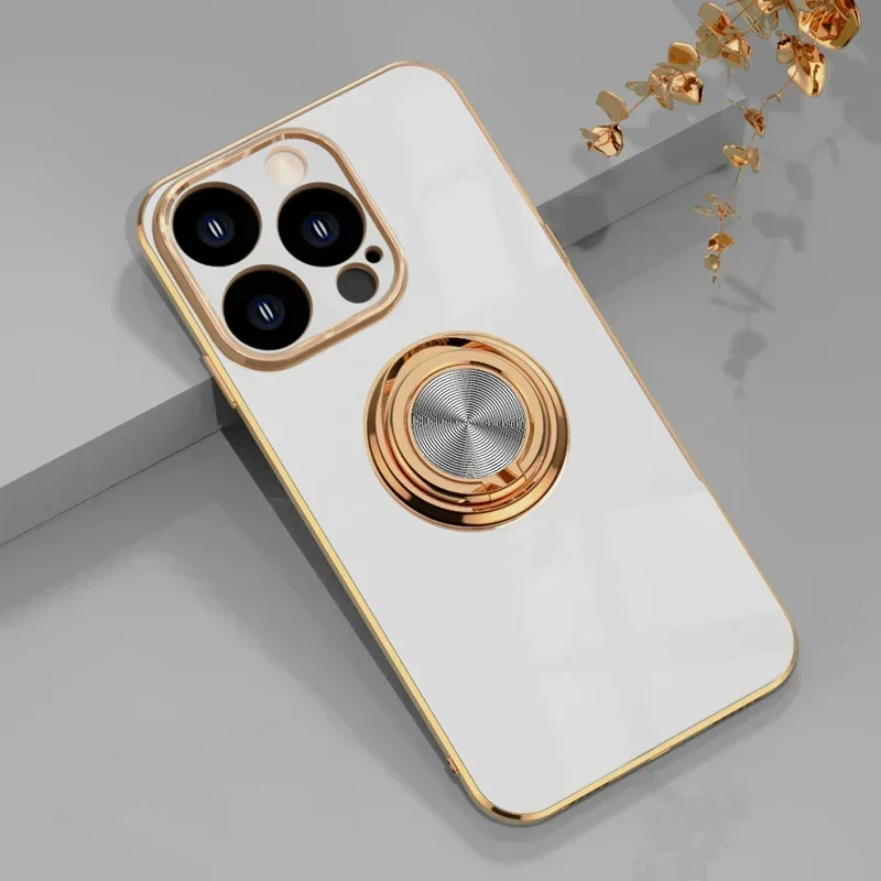 Luxury Plating Gloss Surface Silicone Phone Case with 360° Rotate Ring Holder