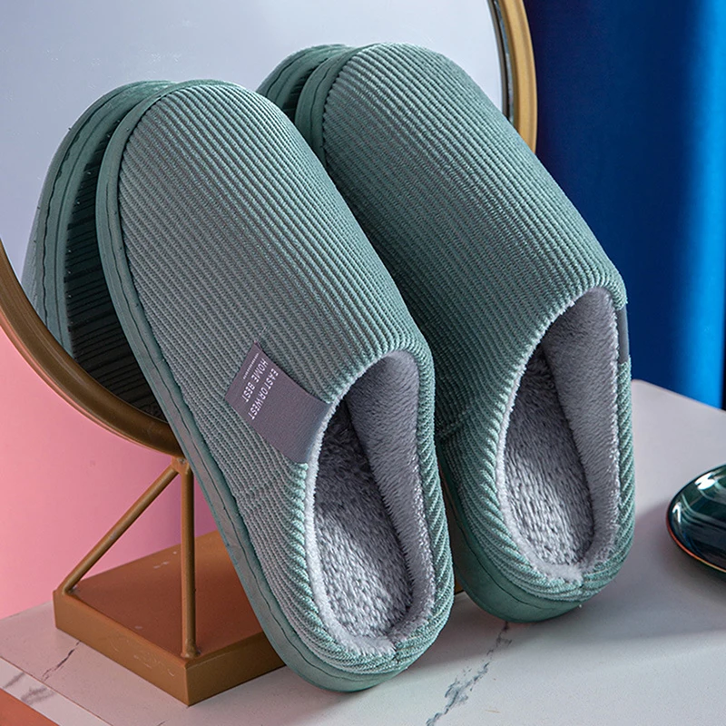 

Winter Warm Slippers Polyester Cotton Women Men Home Shoes Simple Non-slip Indoor Slides Corduroy Couple Slipper Female Shoes