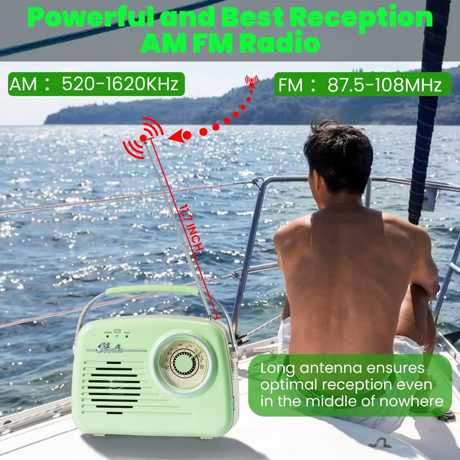 빈티지 다기능 블루투스 라디오 레트로 디자인 스피커 (USB, 블루투스, SD, FM, AUX 연결 기능 포함) 가정 및 사무실에 이상적