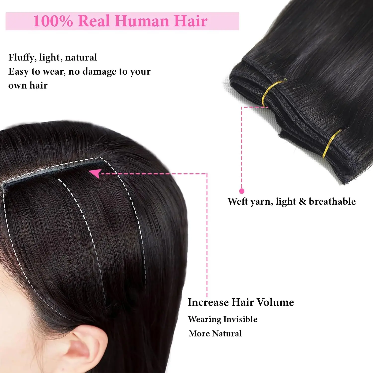 Extensiones de cabello Natural liso, cabello humano sin costuras, 100% sin procesar, cabeza completa, cabello virgen brasileño