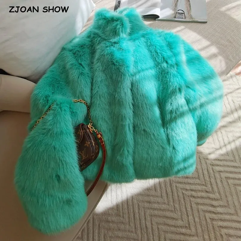 HighQualityWinterMintGreenHairyShaggyFauxFurCoatTheSpice