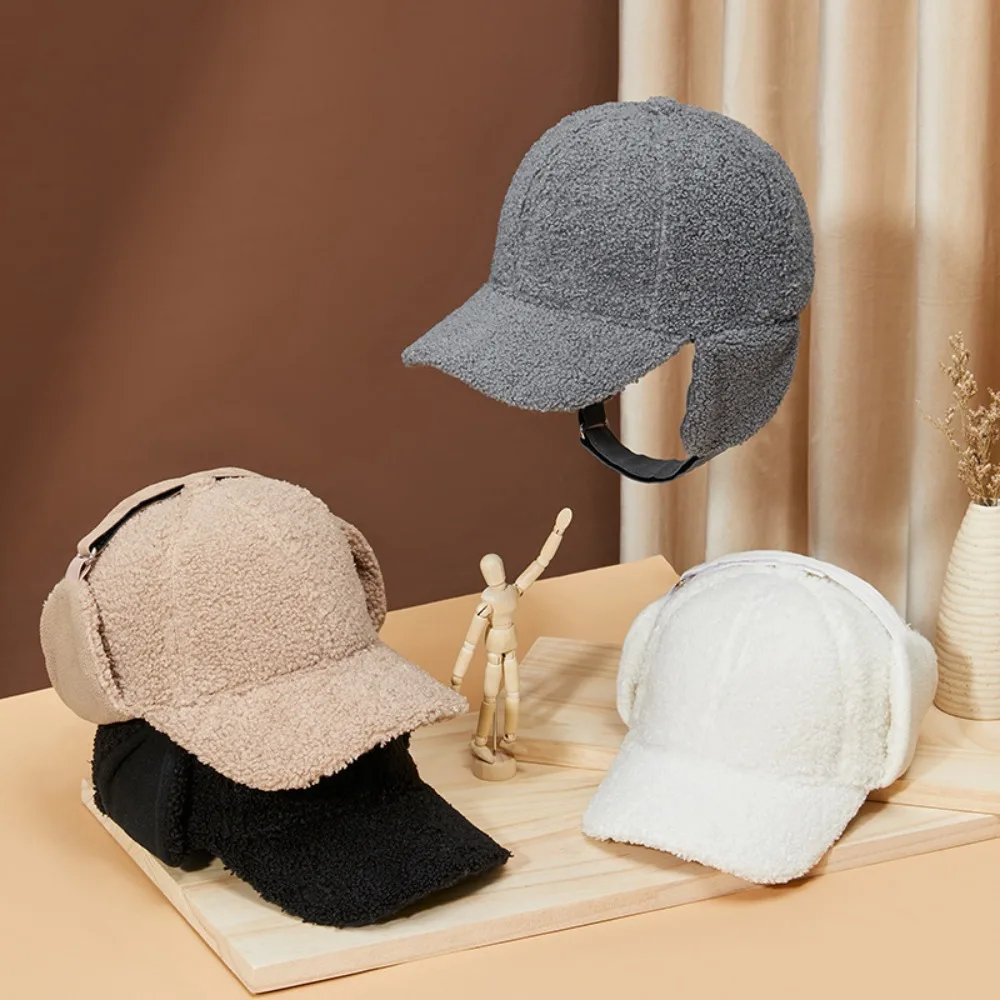 Baseball Cap New winter lamb fleece thickened baseball cap men and women luxury simple trend outdoor windproof ear protection warm peaked hat