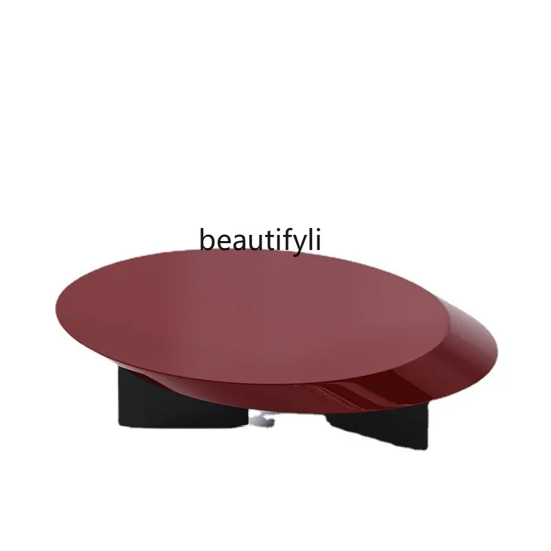 

zq Italian Minimalist Living Room Personality Creative Coffee Table Affordable Luxury Style Simple Modern Oval Coffee Table