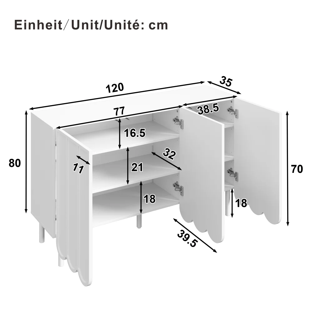 Modernes weißes Sideboard mit Wellpappentüren, grifffrei, verstellbare Regale, Stauraum für Wohnzimmer, Flur, Esszimmer – Detail 5