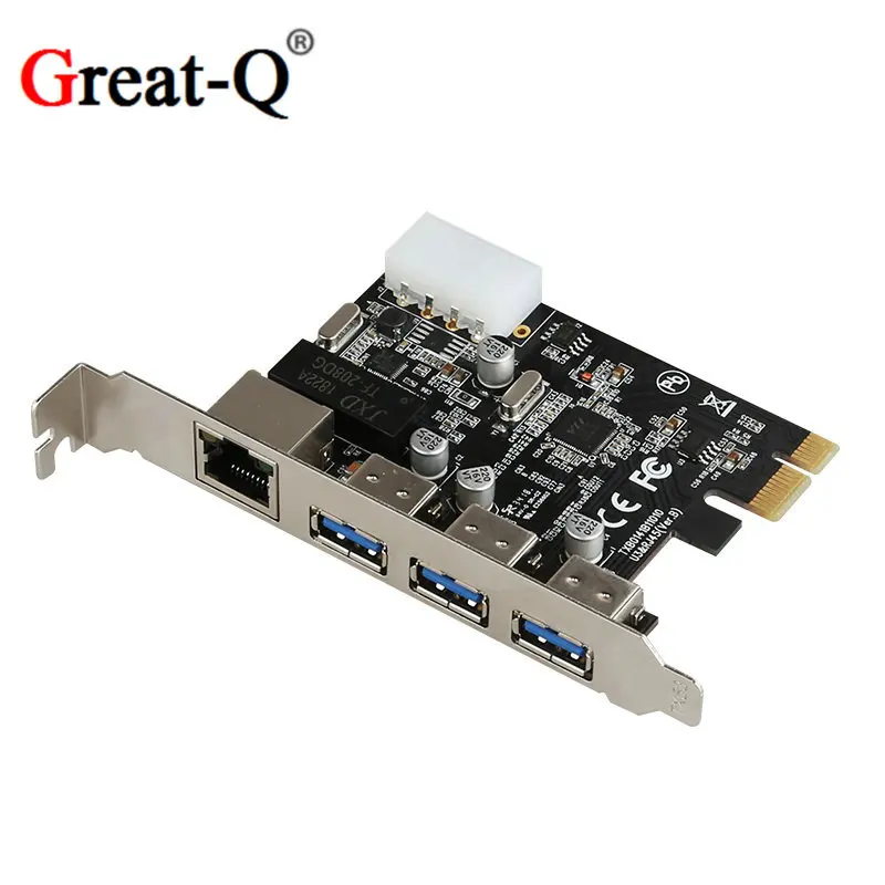 

PCIE Gigabit Network Card Desktop Ethernet PCIE to 3 port USB3.0+RJ45 adapter expansion card