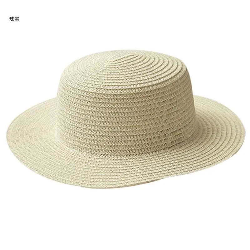 

X5QE Trendy Sunshade Straw Hat Beach Hat Wide Brim Sunhat for Couples Boys Girls
