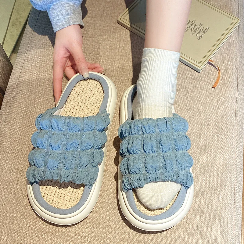 Linen slippers 2023 new men's and women's four seasons universal indoor home home couple non-slip mute cotton and linen slips