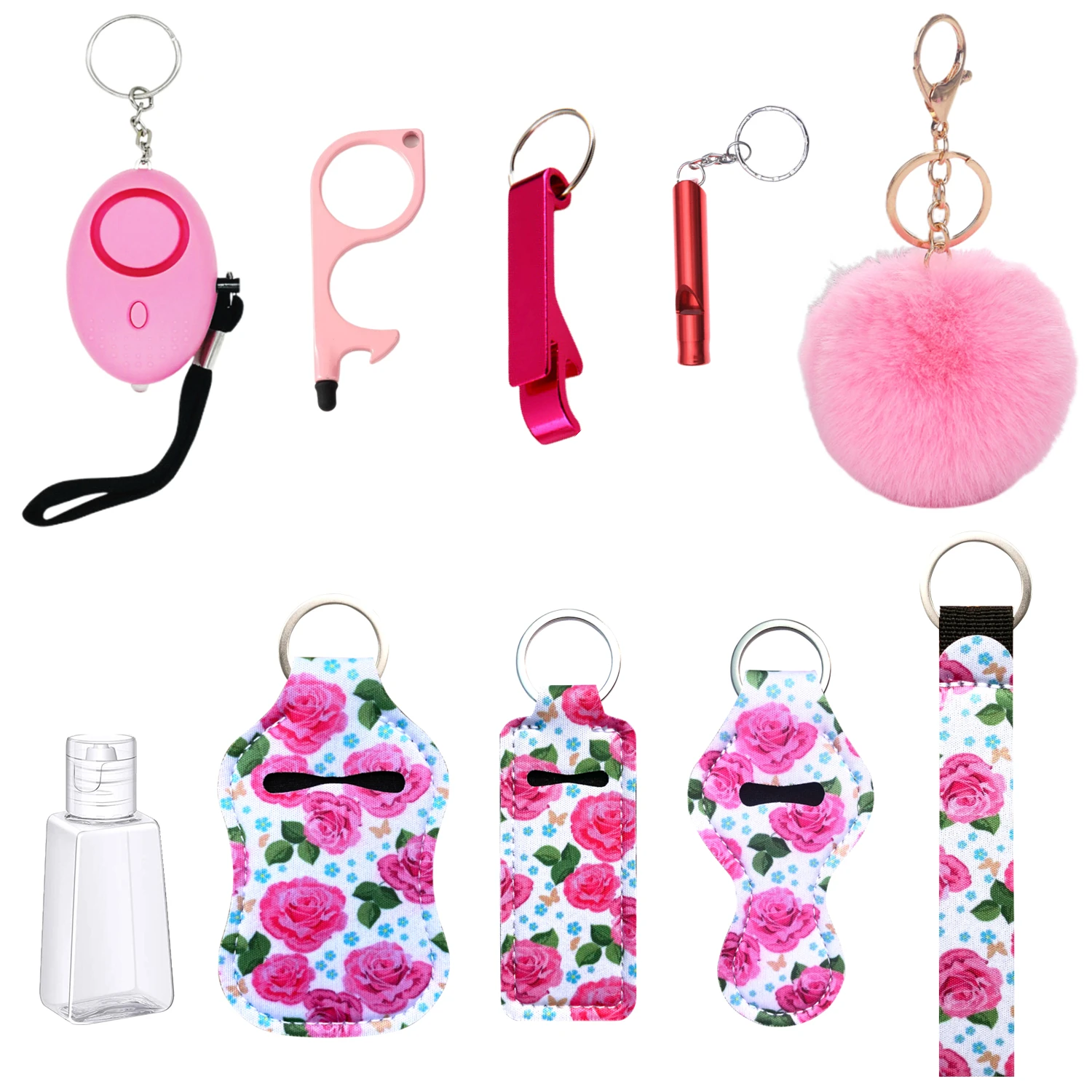 10Pieces Keychain Set for Women Accessories Lip Balm Lanyard Wirstlet with PomPom Gifts for Girl