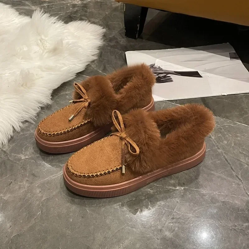 Winter Women's Cotton Flat Shoes Moccasins Femme Warm Plush Loafers Comfy Fur Flats Woman Large Size 35-43 Platform Furry Boots women shoes