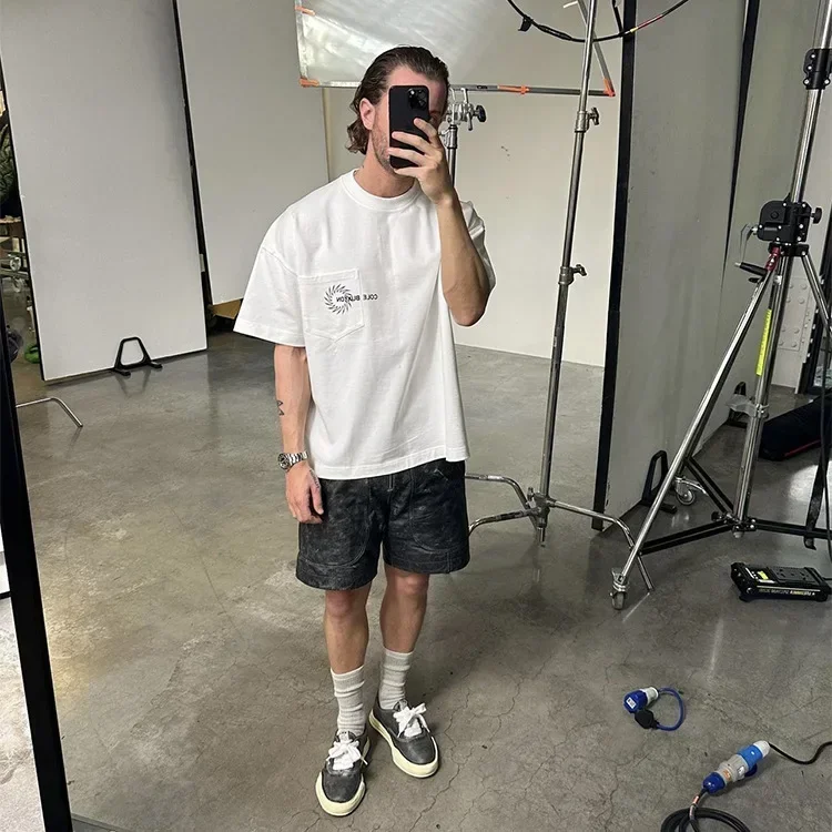 Cole Buxton Pocket slogan print trendy high street loose casual summer couple round neck short sleeved T-shirt for Men/Women 5