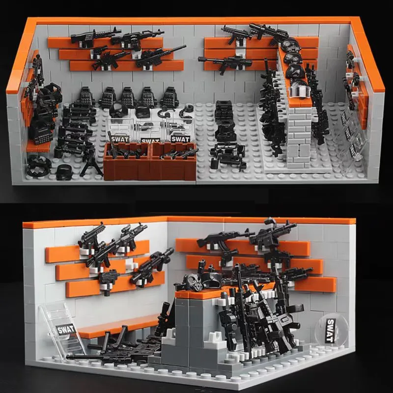 Police Soldiers Guns Classic Military Base Weapons House Armory SWAT Building Blocks MOC Bricks Model Toys for Christmas Gifts